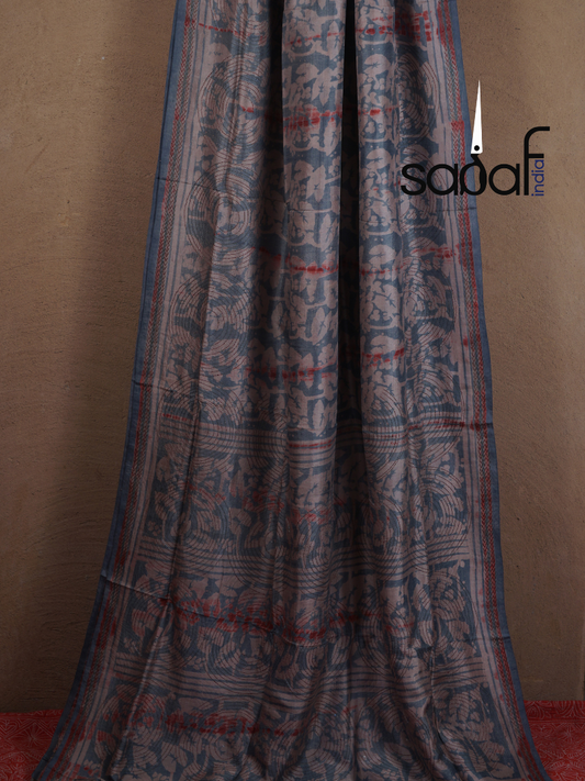 Murshidabad Silk Block Batiik and Kantha Work Designer Saree