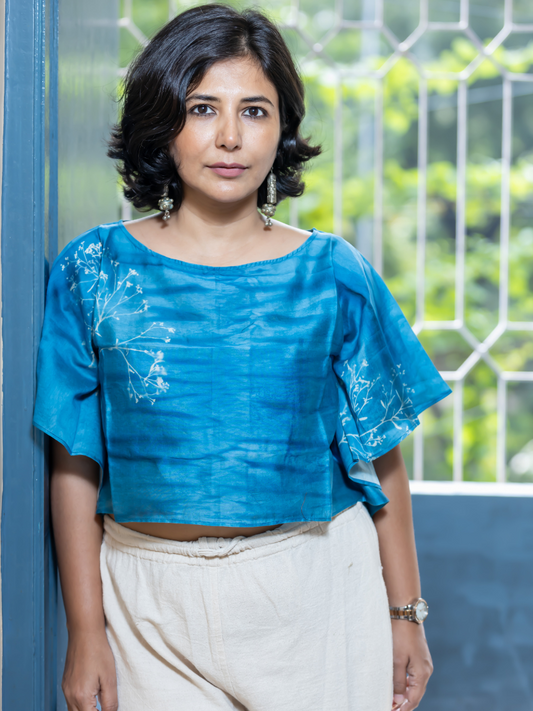 Chanderi Silk Cyanotype Print Designer Top