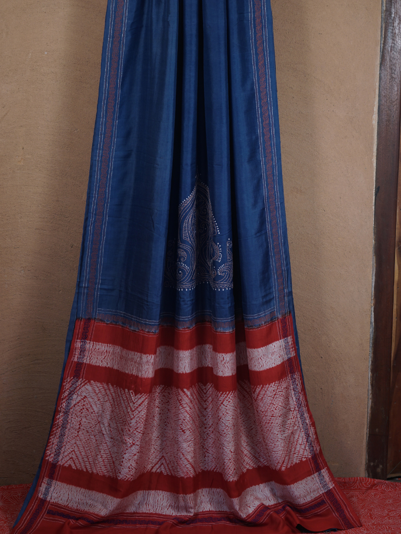 Mulberry Silk Shibori and Kantha Work Designer Saree