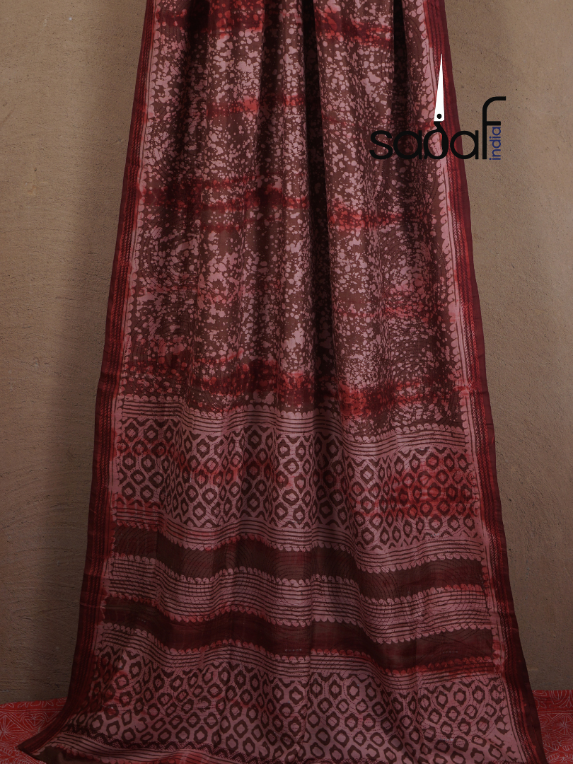 Murshidabad Silk Block Batik and Kantha Work Designer Saree