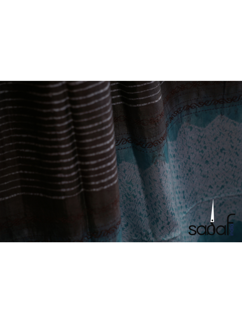 Mulberry Silk Shibori Work, Block Batik and Kantha Stich Designer Saree