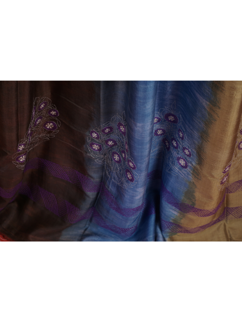 Mulberry Silk Kantha Stitch Designer Saree