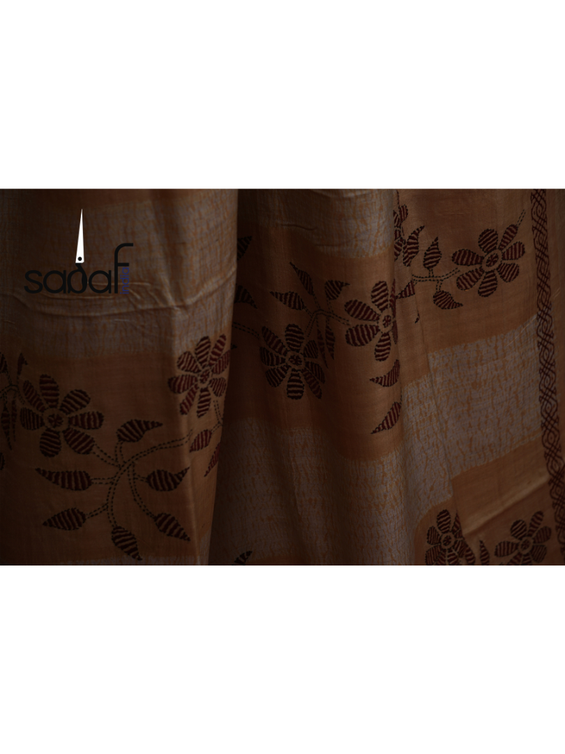 Tussar Silk Shibori and Kantha Work Designer Saree