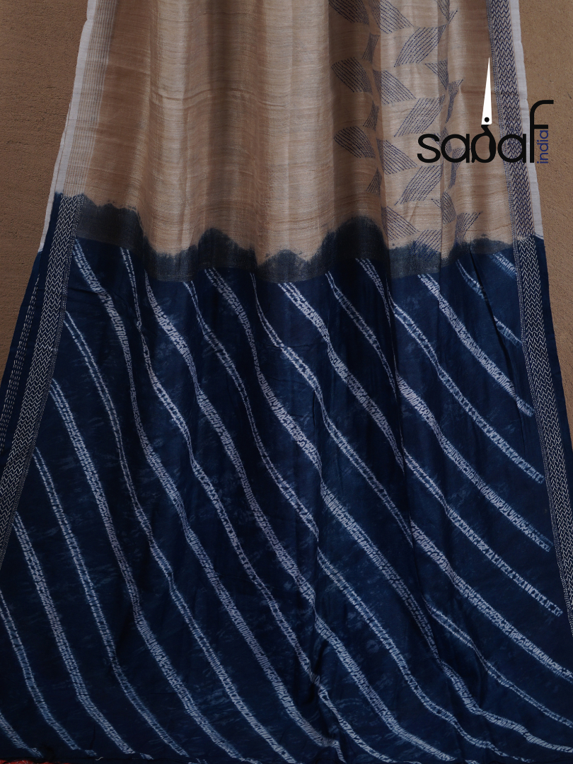 Tussar Silk Shibori and Kantha Work Designer Saree