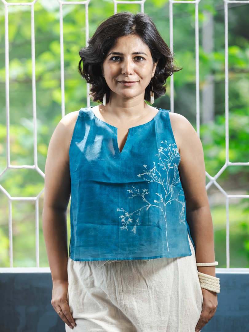 Chanderi Silk Cyanotype Print Designer Top