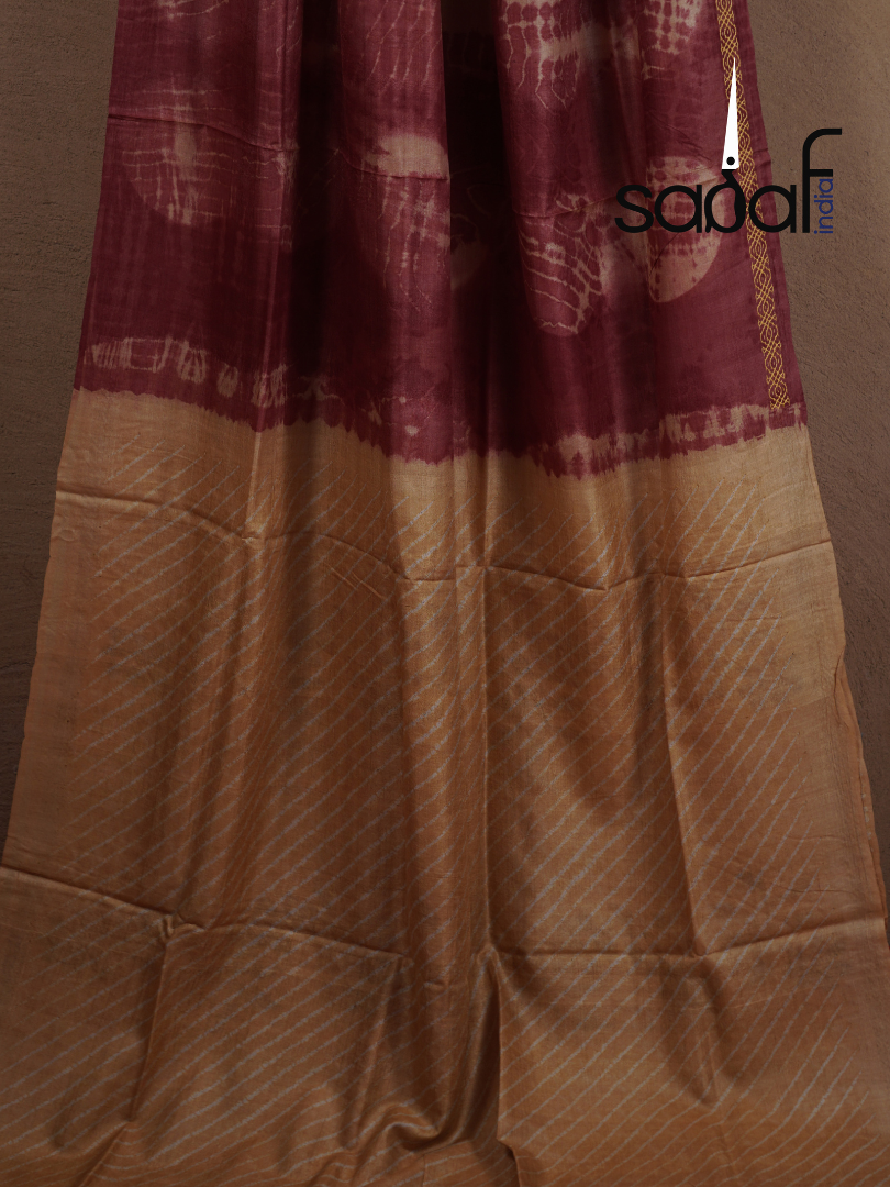 Tussar Silk Shibori and Kantha Work Designer Saree