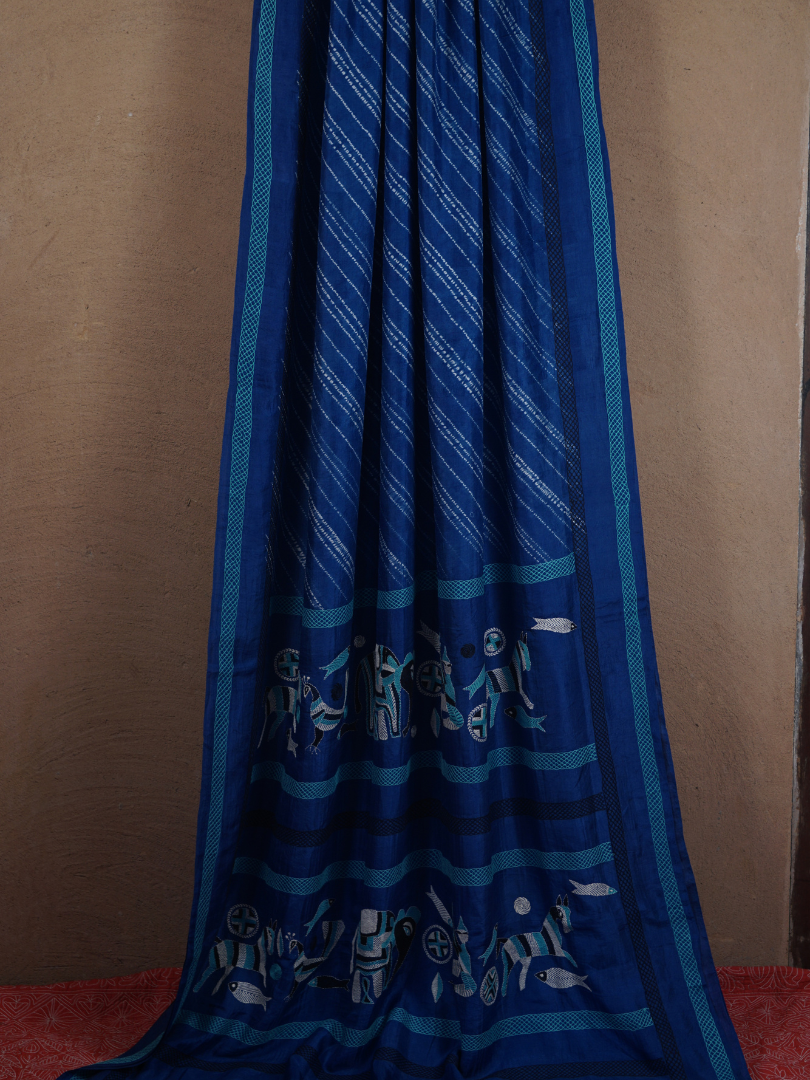 Mulberry Silk Shibori and Kantha Work Designer Saree