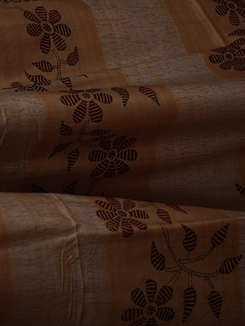 Tussar Silk Shibori and Kantha Work Designer Saree