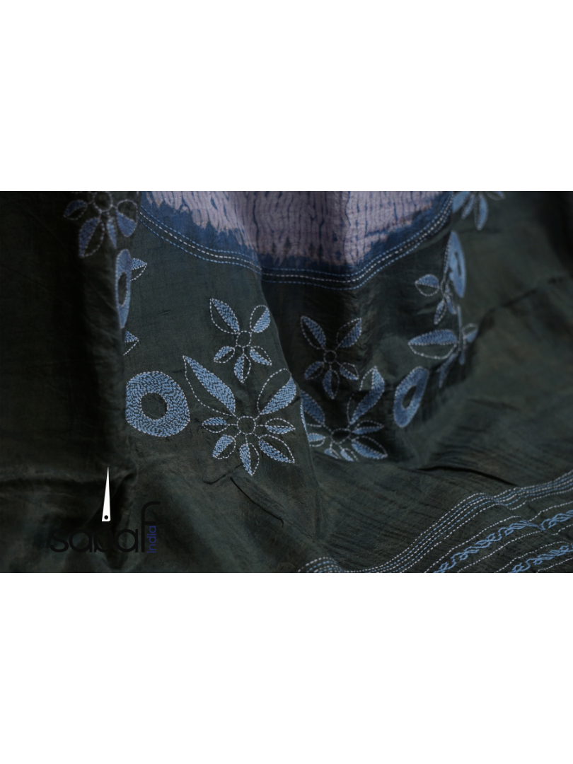 Mulberry Silk Shibori and Kantha Work Designer Saree